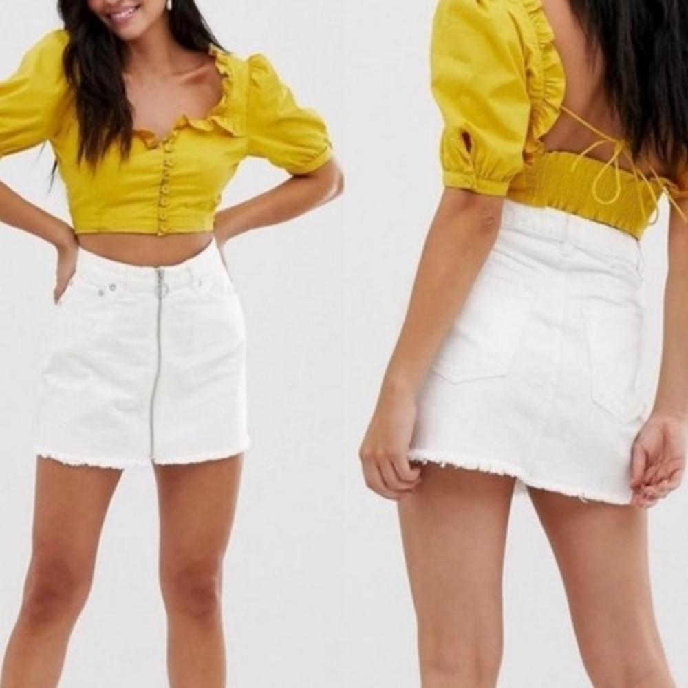 We The Free/Free People White Zip It Up Denim Mini Skirt